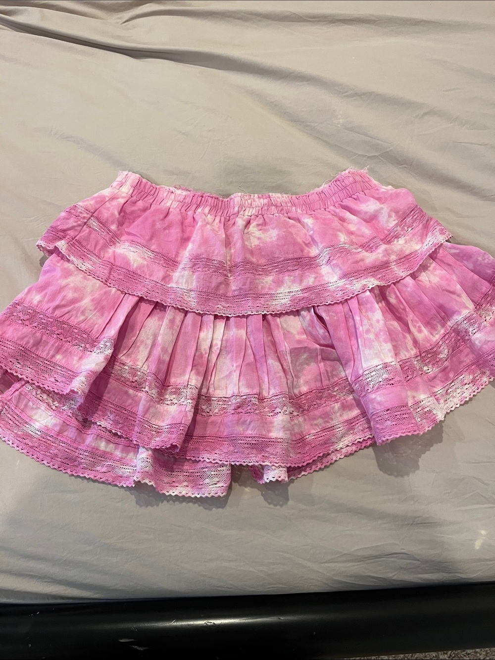 LoveShackFancy Pink Tie-Dye Tiered Mini Skirt